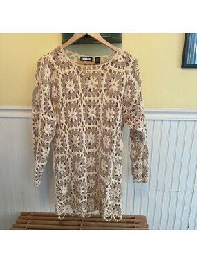 Vintage Crochet Lace Top One Size Ramie Cotton Floral Openwork Top